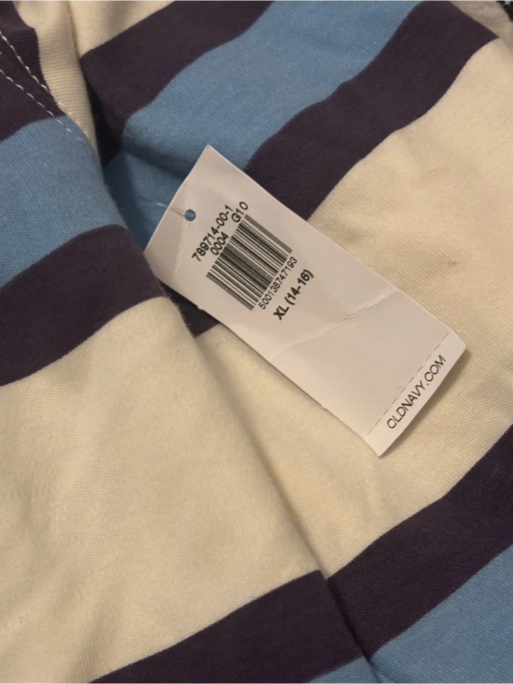 Old Navy Girls Cream, Light Blue & Navy Striped Long Sleeve Tee size XL NWT
